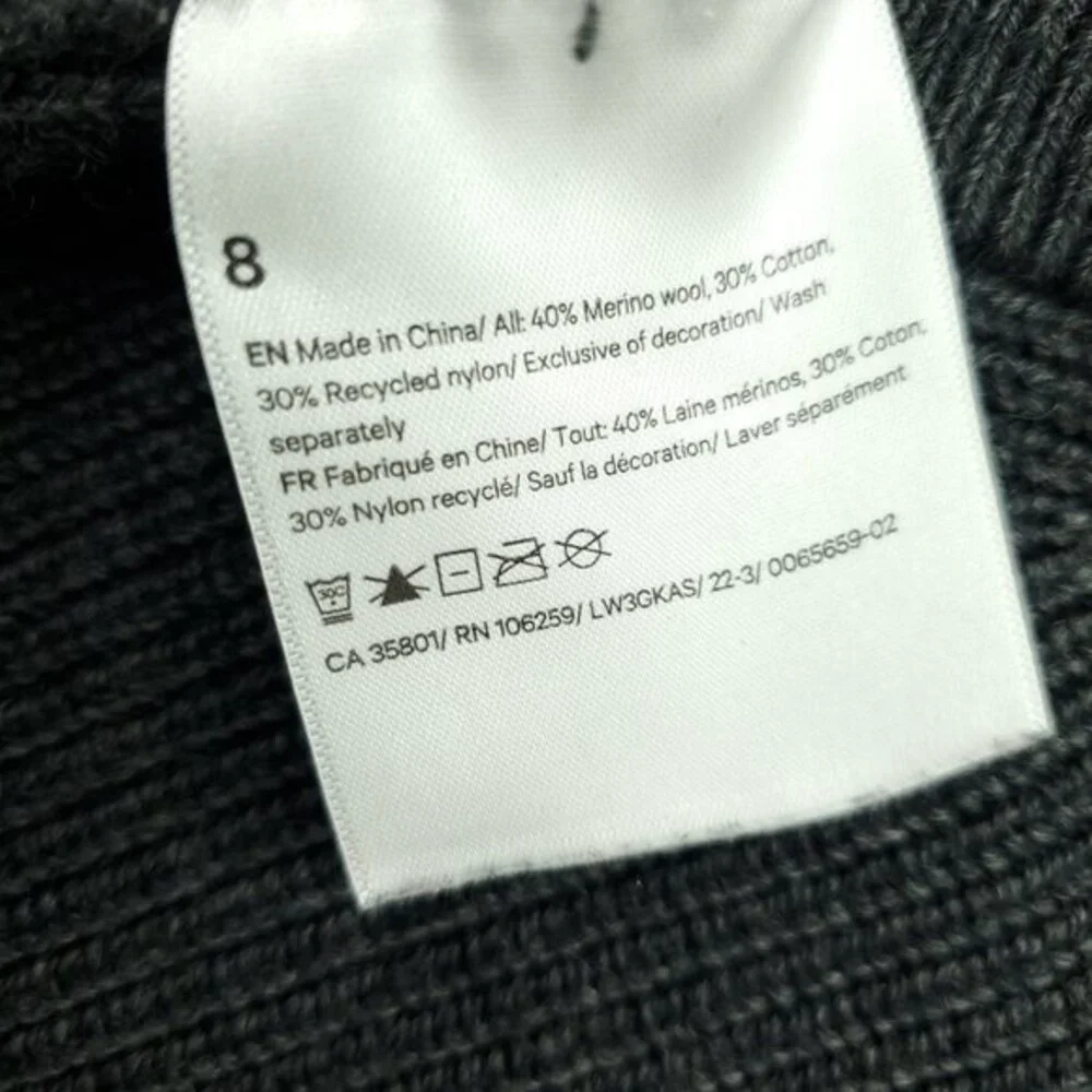 Lululemon Merino Wool-Blend Ribbed Crewneck Sweater 8 Heathered Black